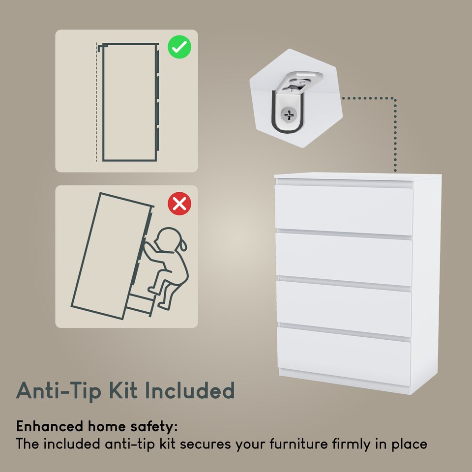 image 1 of Vida Designs Denver 4 Drawer Chest of Drawers Bedroom Storage, White