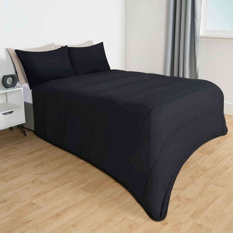 image 1 of OHS Reversible Coverless 10.5 Tog Soft Plush All Year Round Duvet Cover and Pillowcase Bedding Set Multi | Black and Stone | King