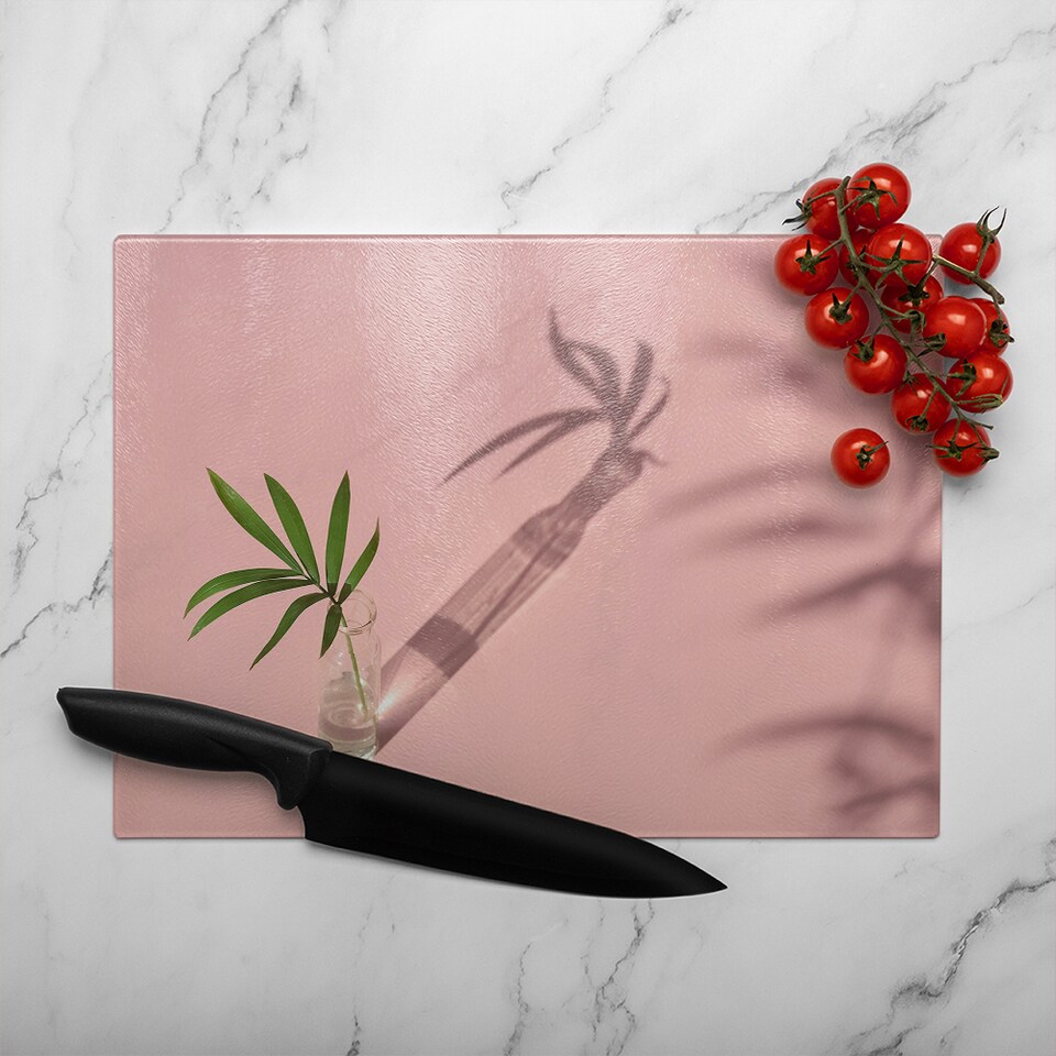 image 1 of Botanical leaf on pink Designer Glass Chopping Board | Multi