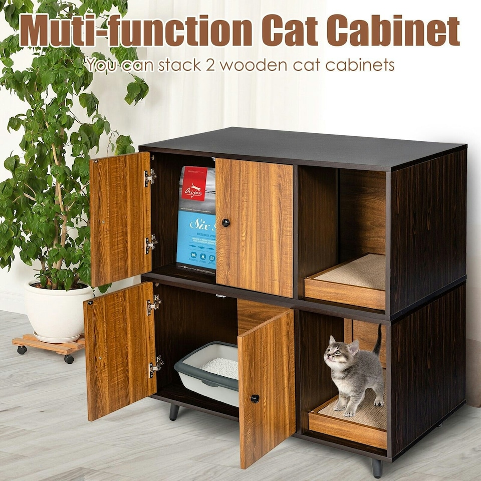 image 1 of COSTWAY Cat Litter Box Enclosure Furniture Hidden Washroom