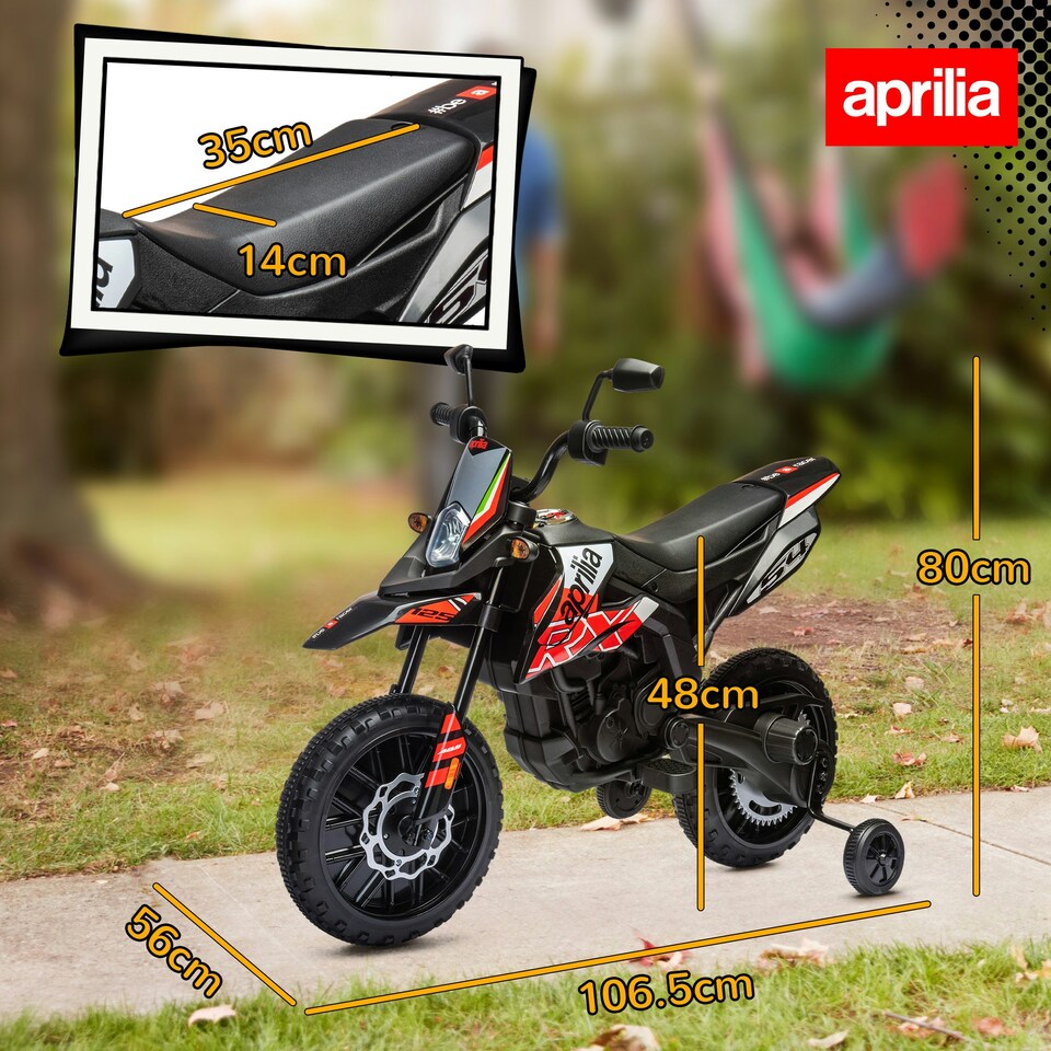 image 1 of AIYAPLAY 12V Kids Motorbike Aprilia Licenced with Training Wheels, Red