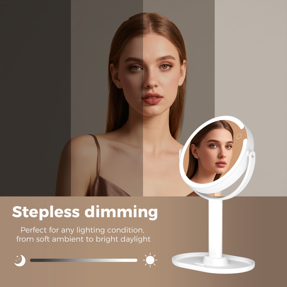 image 1 of Emitto 10X Magnifying Makeup Mirror Round 360° Rotation LED Light Double Side
