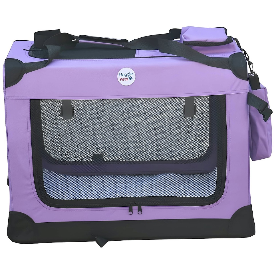 image 1 of HugglePets Fabric Crate Foldable Pet Carrier Purple | S