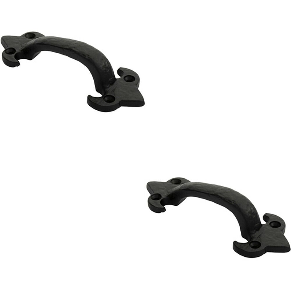 Loops 2x Traditional Forged Iron Pull Handle 132 x 50mm Black Antique Door Handle