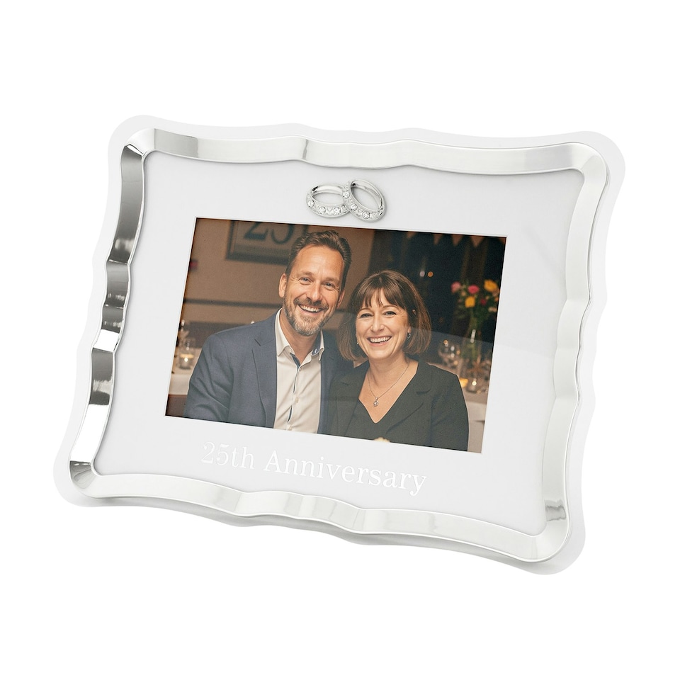 image 1 of Modern 25th Anniversary Picture Frame in Silver Plating with Rings Silver | One Size
