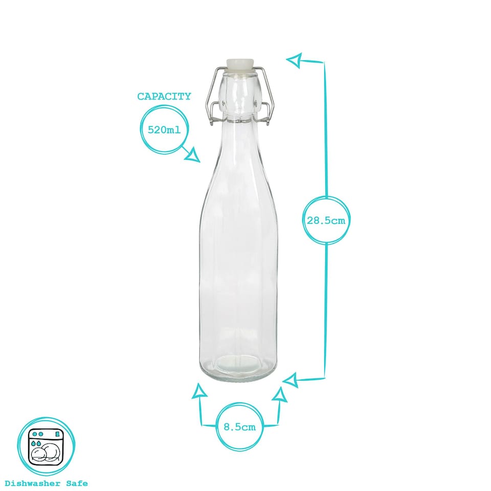 image 1 of Argon Tableware Glass Bottles with Swing Top - 520ml - Pack of 3 | Clear | Clear | One Size
