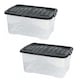 image 1 of 2 x 42 Litres Clear Transparent Base Curve Storage Containers With Black Lids For Home & Office Clear