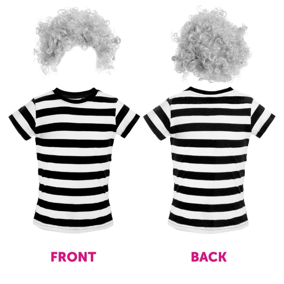 image 1 of Grandma Burglar Costume - Short Sleeve Top, Walking Stick & Accessories Black | M