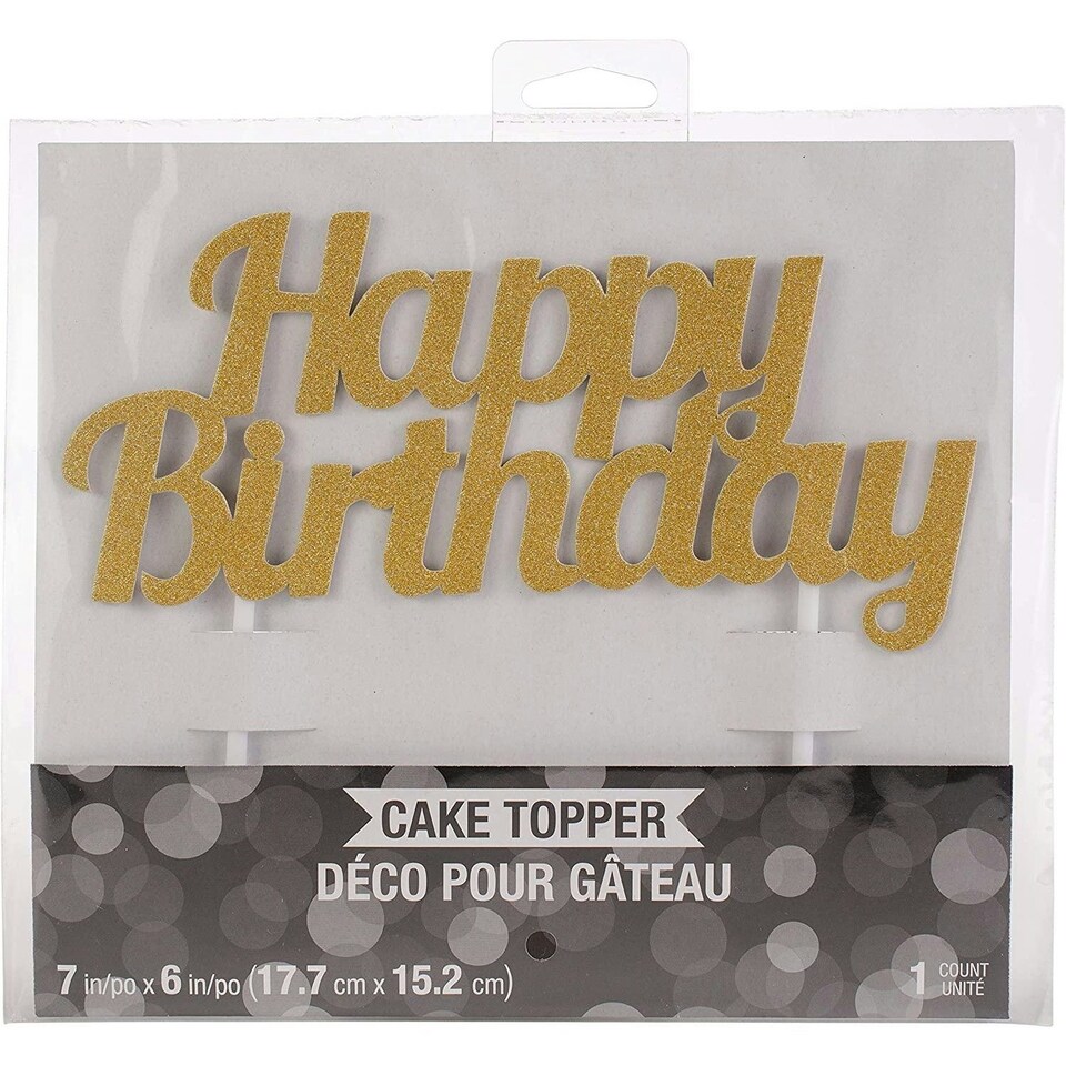 image 1 of Creative Party Glitter Happy Birthday Cake Topper - Gold - One Size