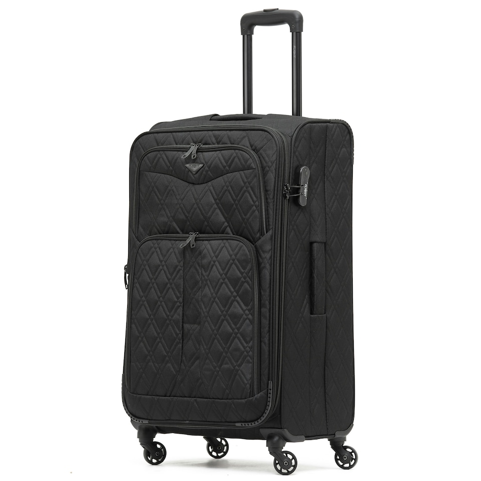 image 1 of Flight Knight Lightweight 4 Wheel 800D Soft Case Quilted Suitcases Anti Crack Cabin & Hold Luggage Options 100+ Airlines Approved - easyJet, BA & Many More! Black | Medium