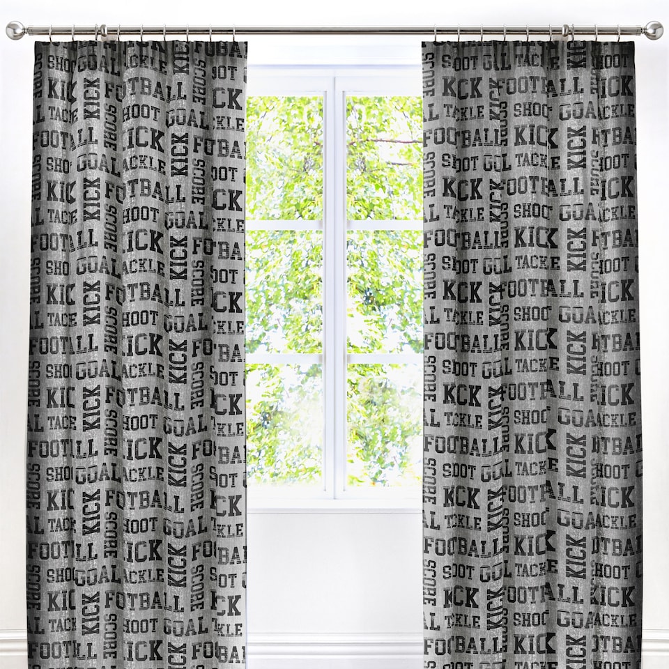image 1 of Bedlam Football Pencil Pleat Curtains Grey