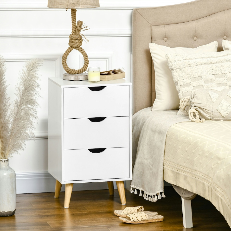 image 1 of HOMCOM Chest of Drawers, 3 Drawer Unit Storage Chest Bedroom, White