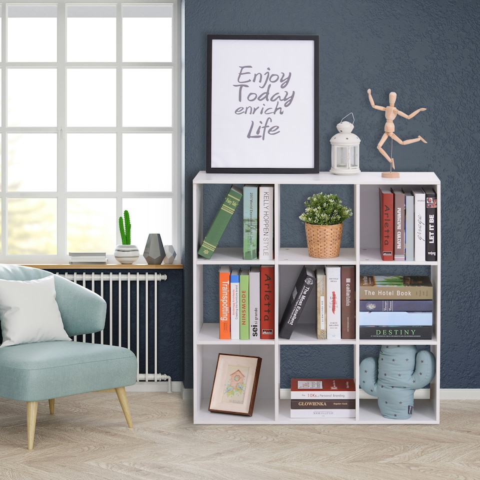 image 1 of HOMCOM 9 Cube Storage Unit Cabinet Bookcase Display Shelves, White
