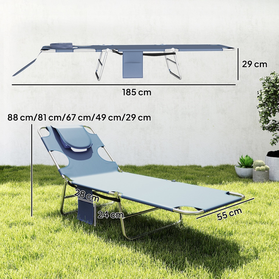 image 1 of Outsunny Sun Lounger with Reading Hole, Folding Garden Lounger, Grey
