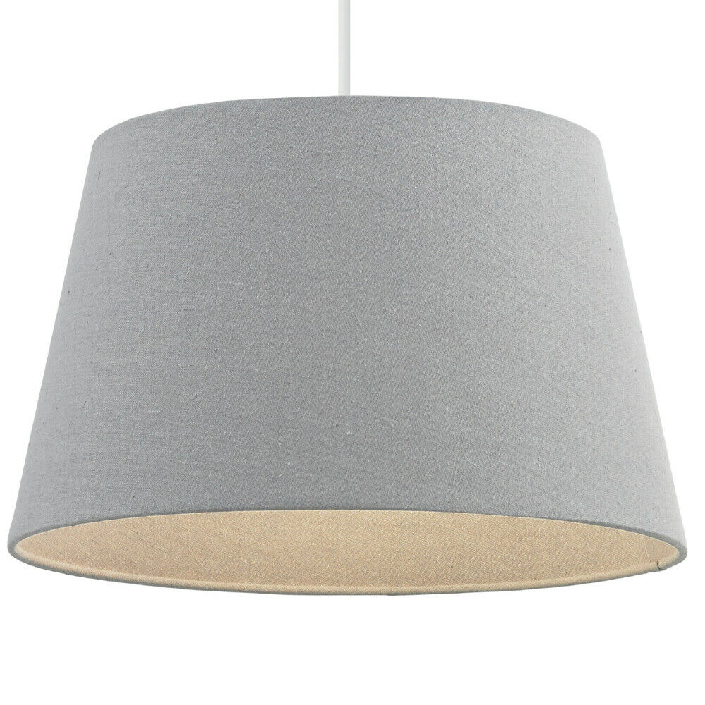 Loops 12" Inch Round Tapered Drum Lamp Shade Grey Linen Fabric Cover Simple Elegant