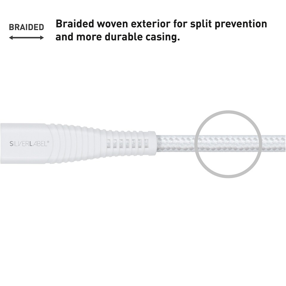 image 1 of SilverLabel 2m USB-A to Lighting Braided Cable White