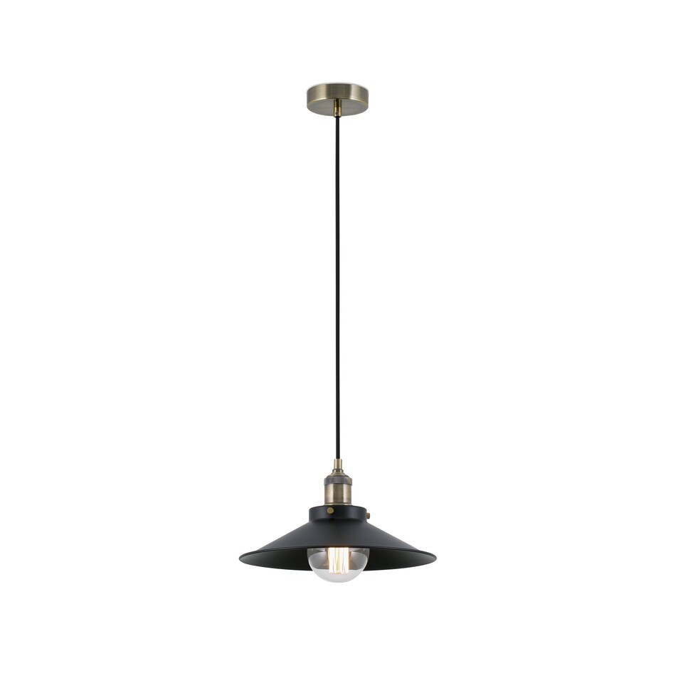 image 1 of Marlin 1 Light Dome Ceiling Pendant Black, Gold with Black Shade, E27
