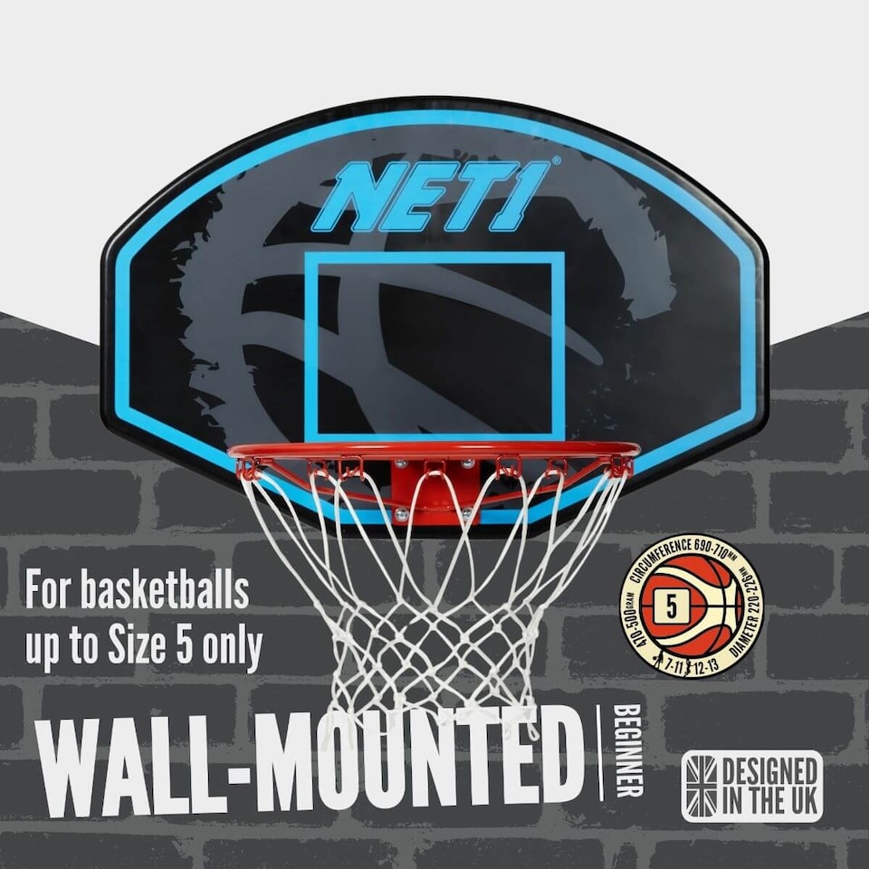 image 1 of NET1 Arena 76 x 51 cm Wall-Mount Basketball Backboard with 38 cm Solid Steel Hoop | Multi | 4396