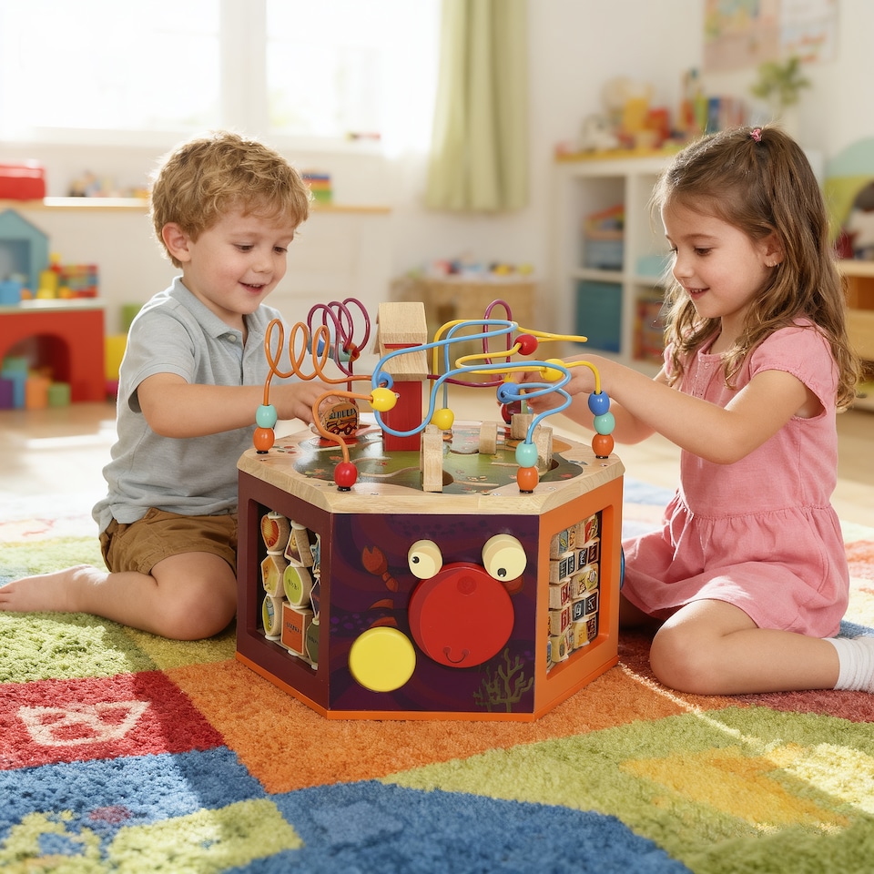 image 1 of AIYAPLAY Wooden Activity Cube, 8 in 1 Baby Activity Cube Toys