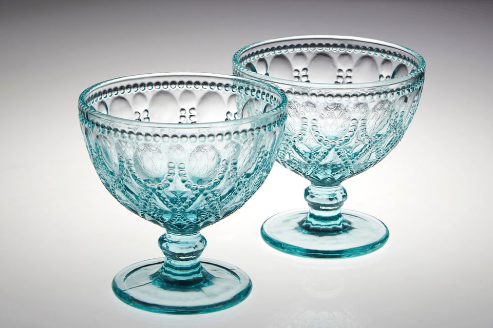 image 1 of Fleur Set Of Two Blue Glass Sundae Dishes
