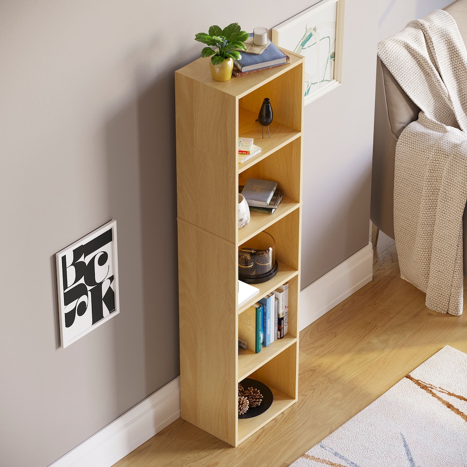 image 1 of Vida Designs Oxford 5 Tier Cube Bookcase Display Storage, Oak