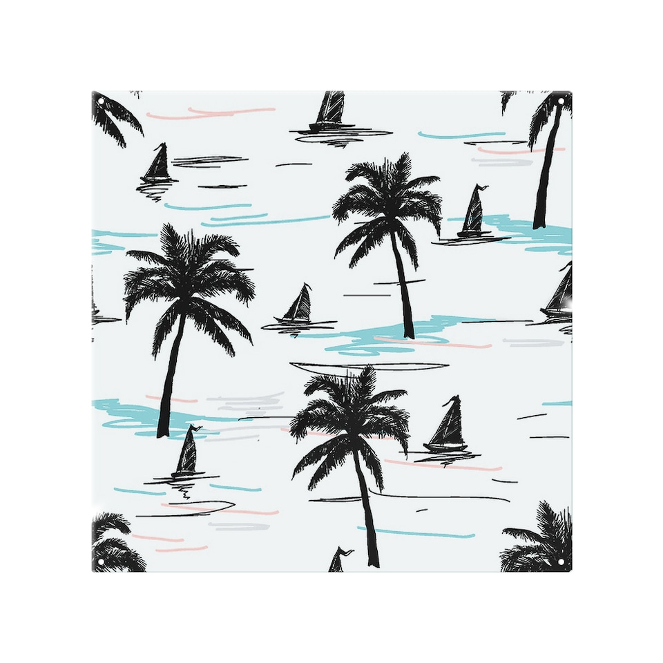 image 1 of Palm Trees & Sailboats Splash Back | White