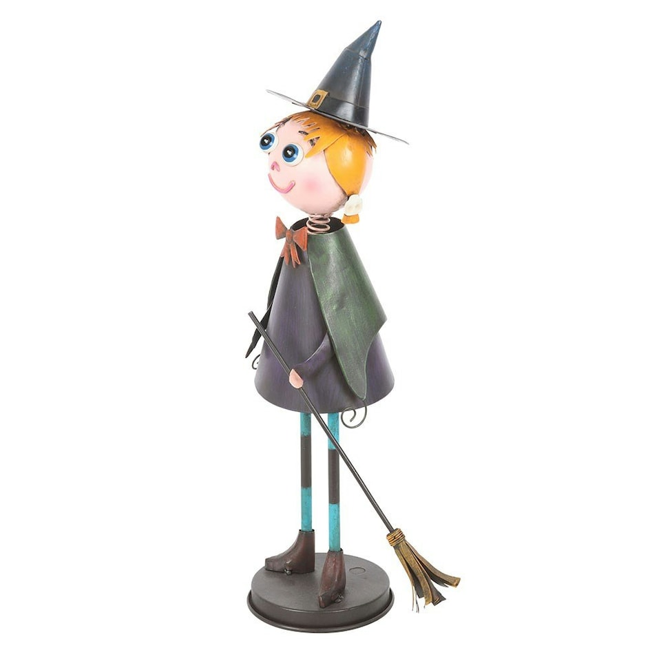 image 1 of Metal Halloween Witch Ornament with Broom
