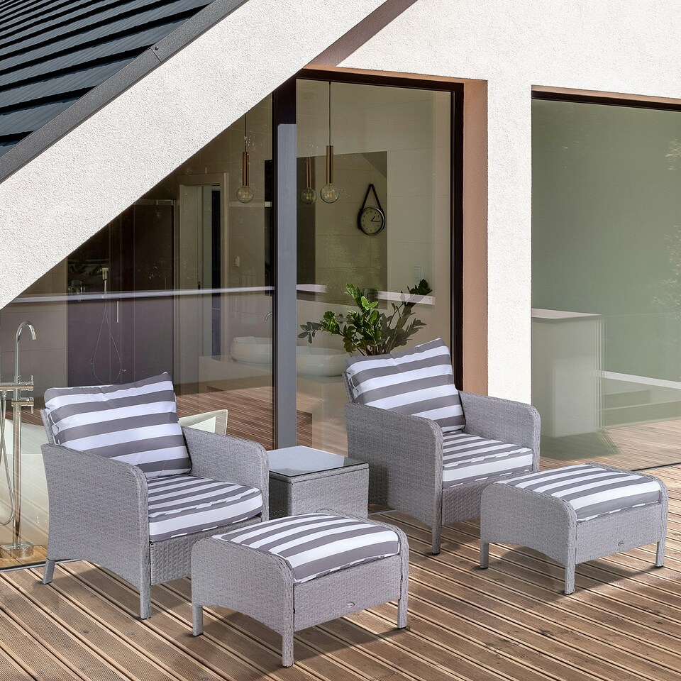 image 1 of Outsunny 5 Pieces Outdoor Patio Furniture Set Wicker Conversation Set Dark Grey