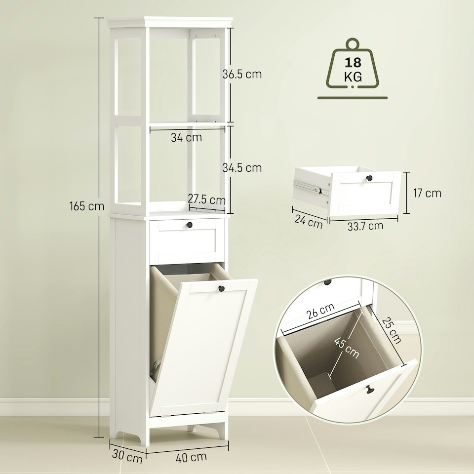 image 1 of HOMCOM Slim Bathroom Storage Unit with Tilt-Out Laundry Cabinet Drawer White White