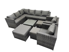 Fimous Rattan Garden Furniture Patio Furniture Sets with Corner Sofa 2 Chairs Square Coffee Table 3 Footstools Dark Grey Mixed