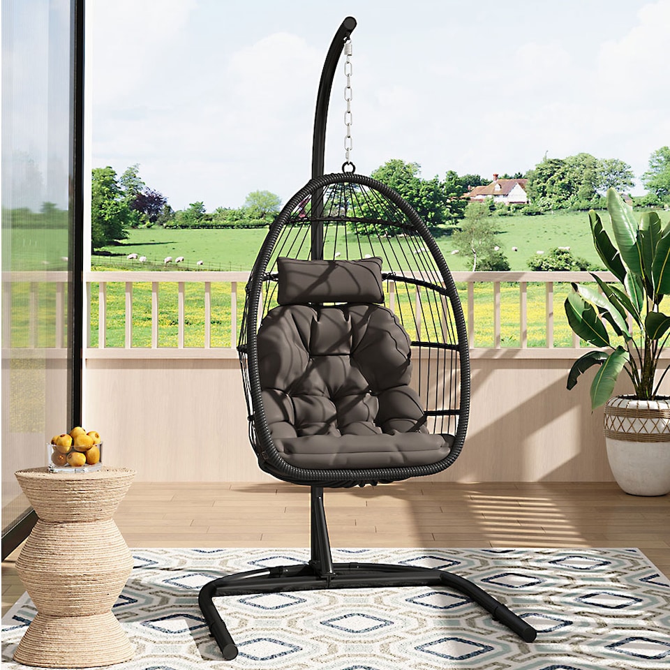 image 1 of Living and Home Outdoor Swing Chair Garden Sanctuary Hanging Egg-Shaped Chair