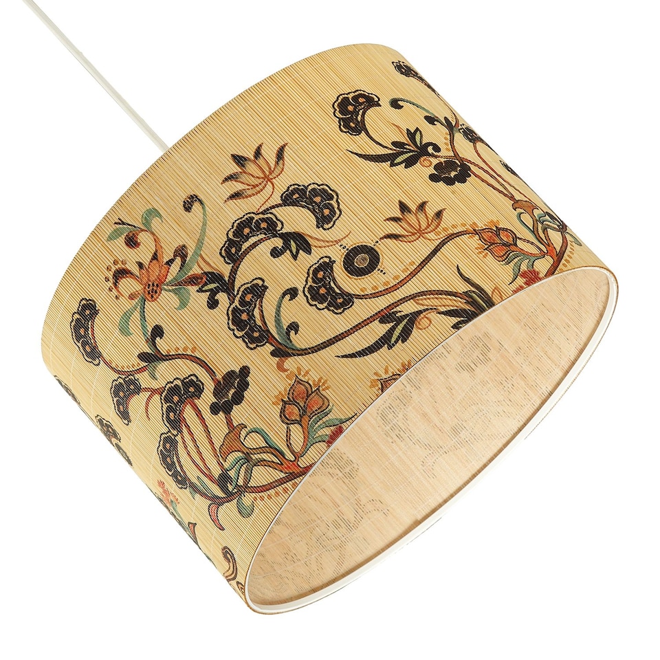image 1 of Contemporary Multi Coloured Floral Bamboo Round Pendant Lamp Shade | Multi | Multi-coloured | 1