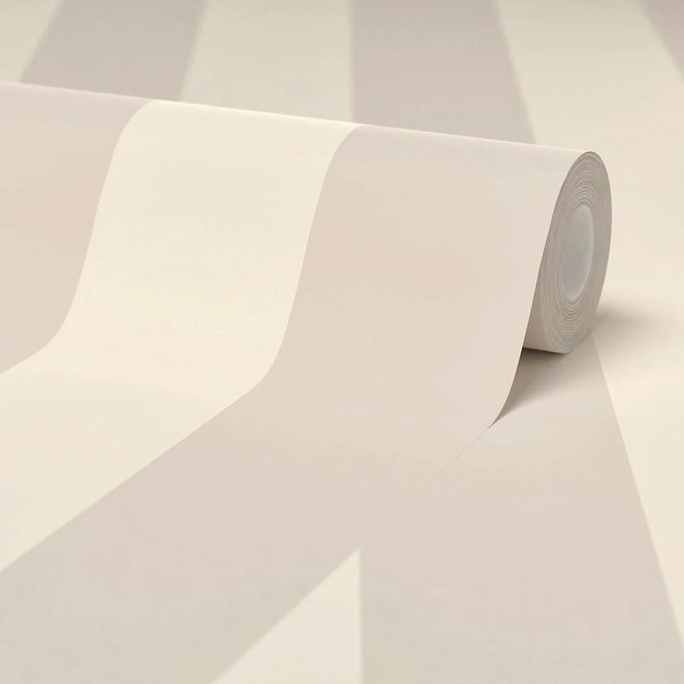 image 1 of Classic Wide Stripe Wallpaper in Cream and Truffle Multi