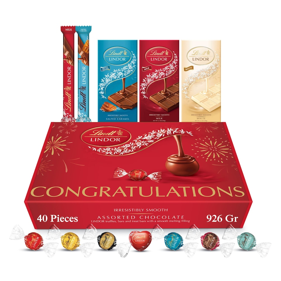 image 1 of Lindt Congratulations Chocolates Gift Box - 926g (40-Piece Set) - Assorted Chocolate Bars & Truffles, Perfect as a Thank You Gift and Celebration Hamper for Friends, Colleagues, or Loved Ones