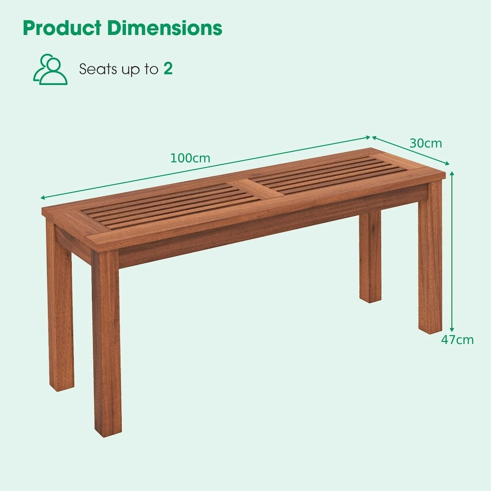 image 1 of COSTWAY Patio Wood Bench 2-Person Solid Wood Dining Bench Brown