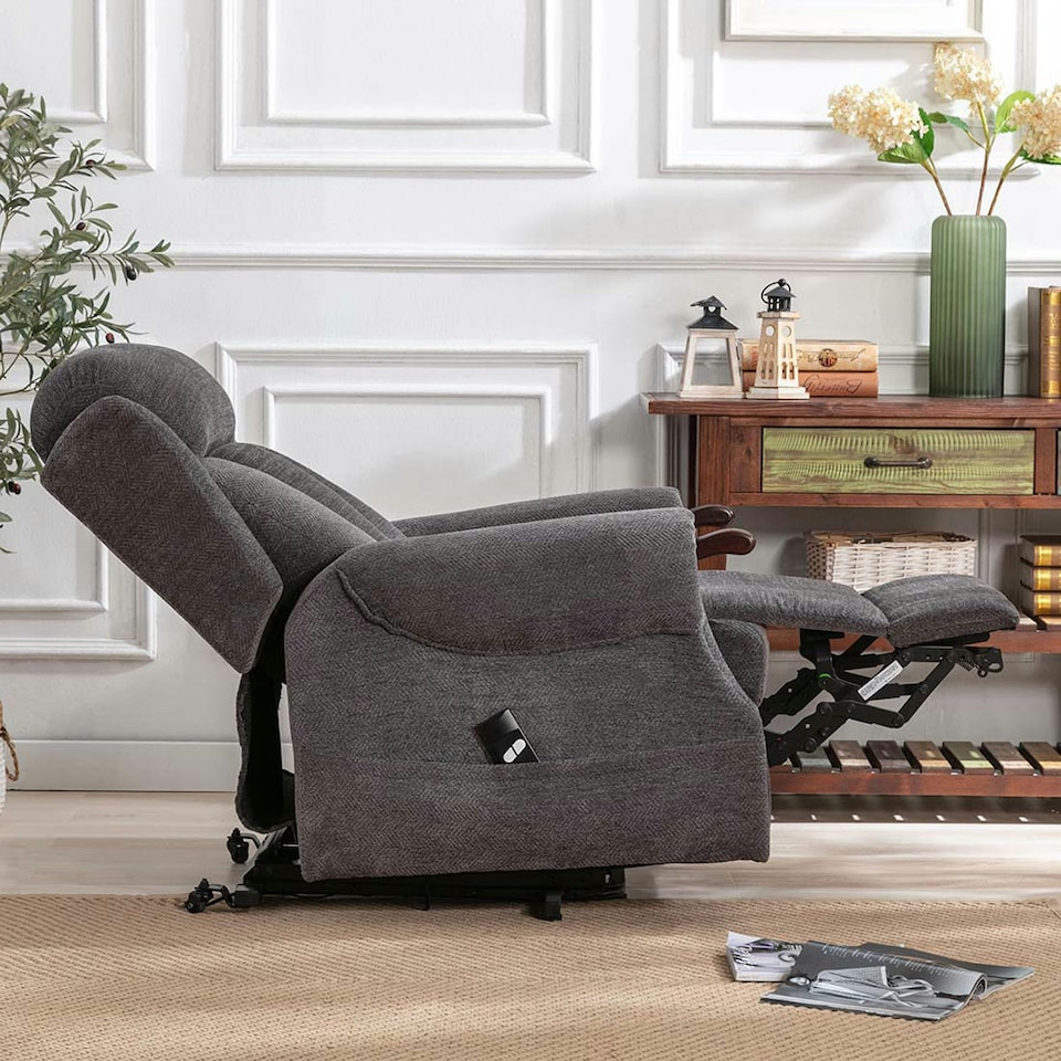 image 1 of Halton Electric Fabric Heavy Duty Single Motor Rise Recliner Lift Mobility Chair (Charcoal)