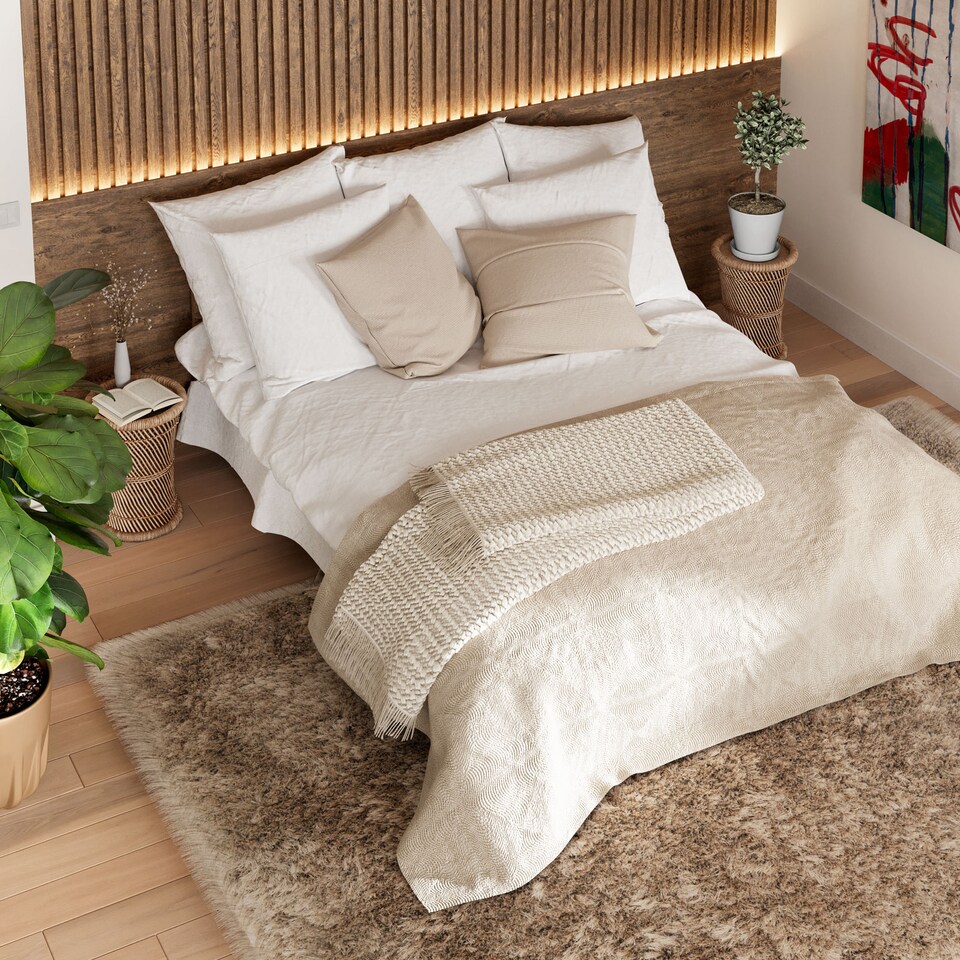 image 1 of Grey Beige Soft Shaggy Fluffy Living Area Rug | Cream | Beige | 160cm x 230cm