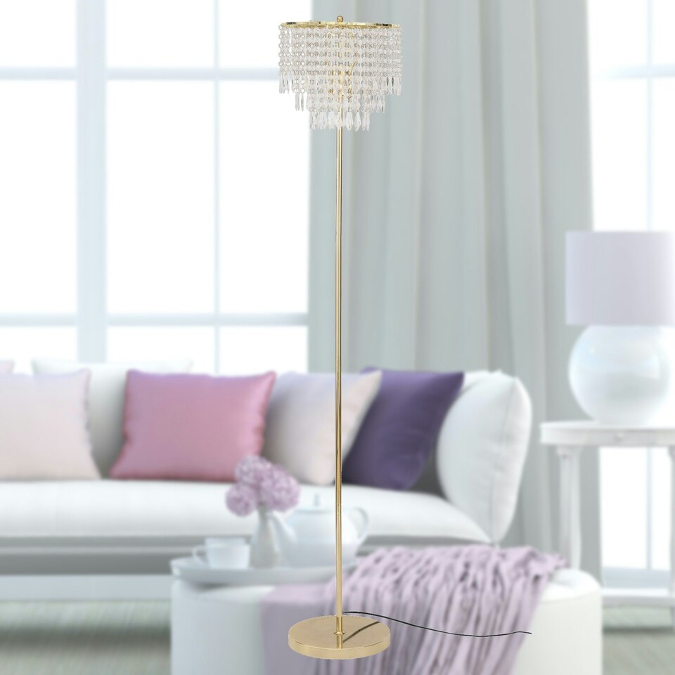 image 1 of First Choice Lighting Cascada Gold and Acrylic Crystal Jewelled Floor Lamp Gold | Clear