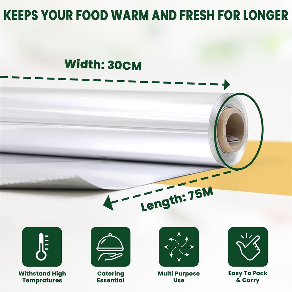 image 1 of ECONX Heavy-Duty Kitchen Foil 75M X 30CM Aluminium Foil Roll Food Service & Catering 1 Roll