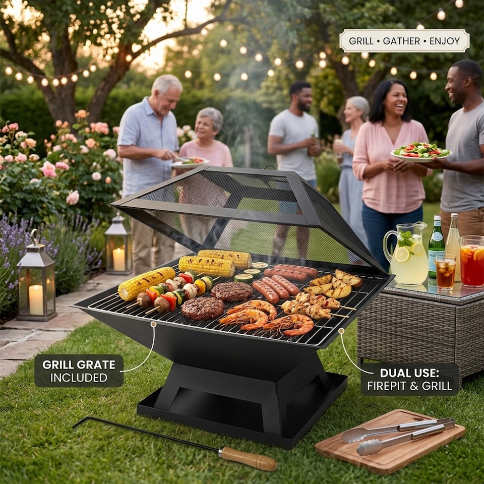 image 1 of Hortus Metal Square Firepit BBQ
