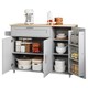 image 9 of VILUXE Mobile Kitchen Island with Foldable Worktop, Drawer, Adjustable Cabinets, 3 Door Spice Racks, Towel Rail and 5 Wheels, Grey