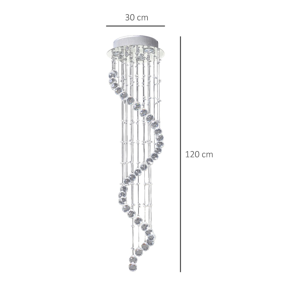 image 1 of HOMCOM Modern Crystal Droplet Ceiling Light Stainless Steel Bedroom Hallway