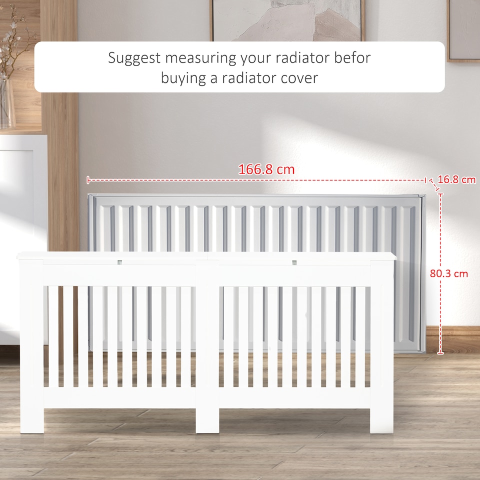 image 1 of HOMCOM Radiator Cover Painted Slatted MDF Cabinet Lined Grill 172x19x81cm