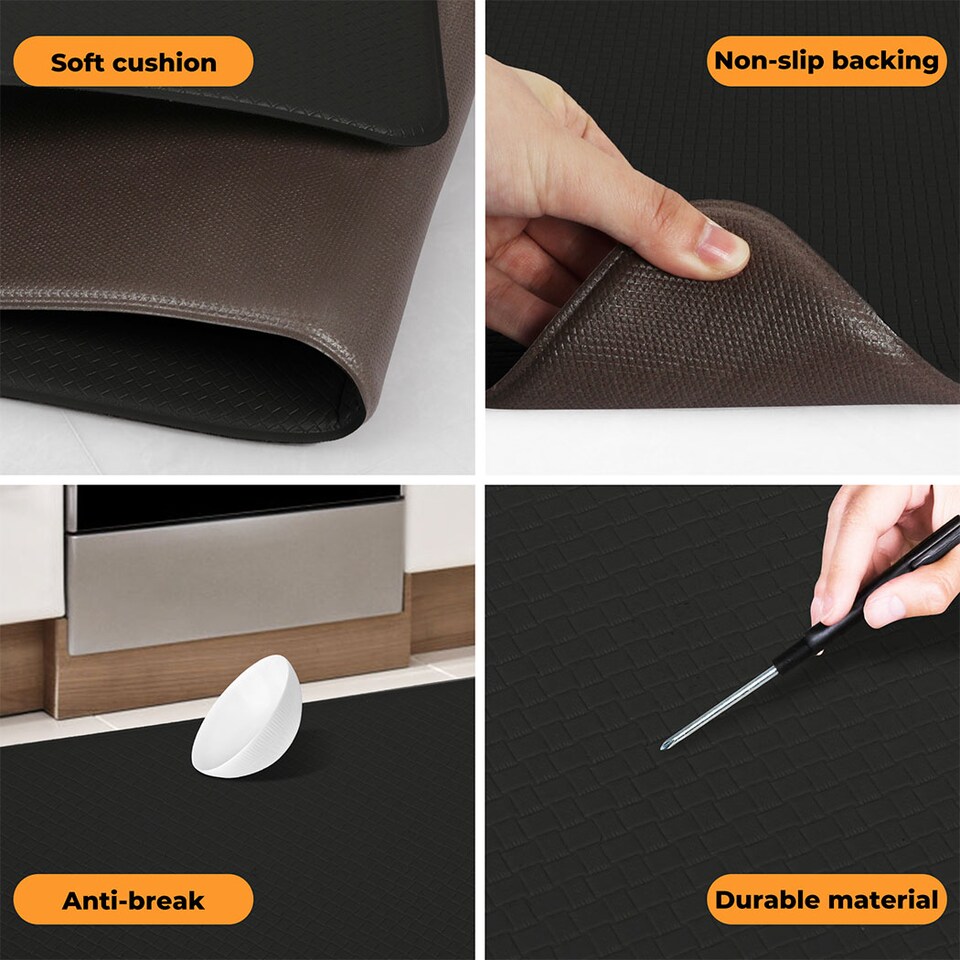 image 1 of Marlow 2PC Kitchen Mat Black Non-Slip Woven Rubber Absorbent Floor Mat | Black | Black | One Size