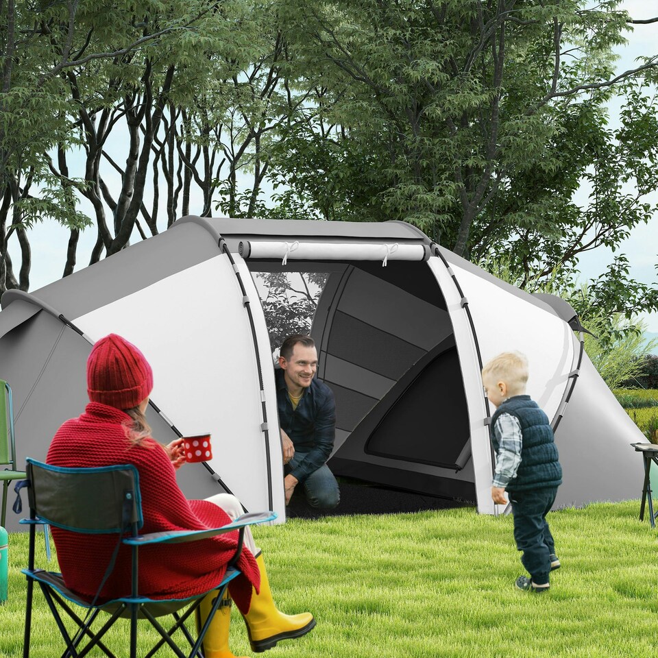 image 1 of Outsunny 4-6 Persons Camping Tent Dome Family Travel Group Hiking Room Fishing Green | Green and White