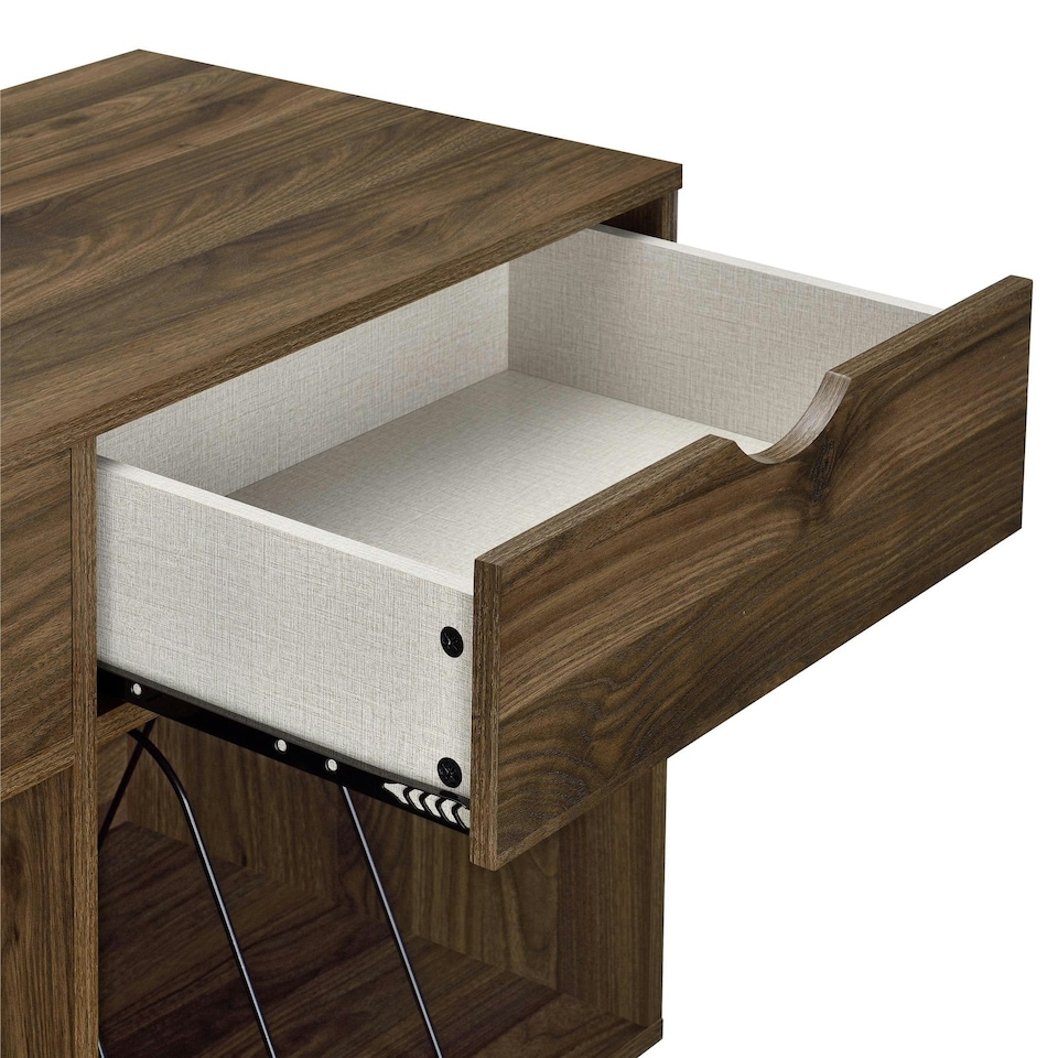 image 1 of Concord Turntable Stand with 2 Drawers Walnut Look | Brown | Walnut
