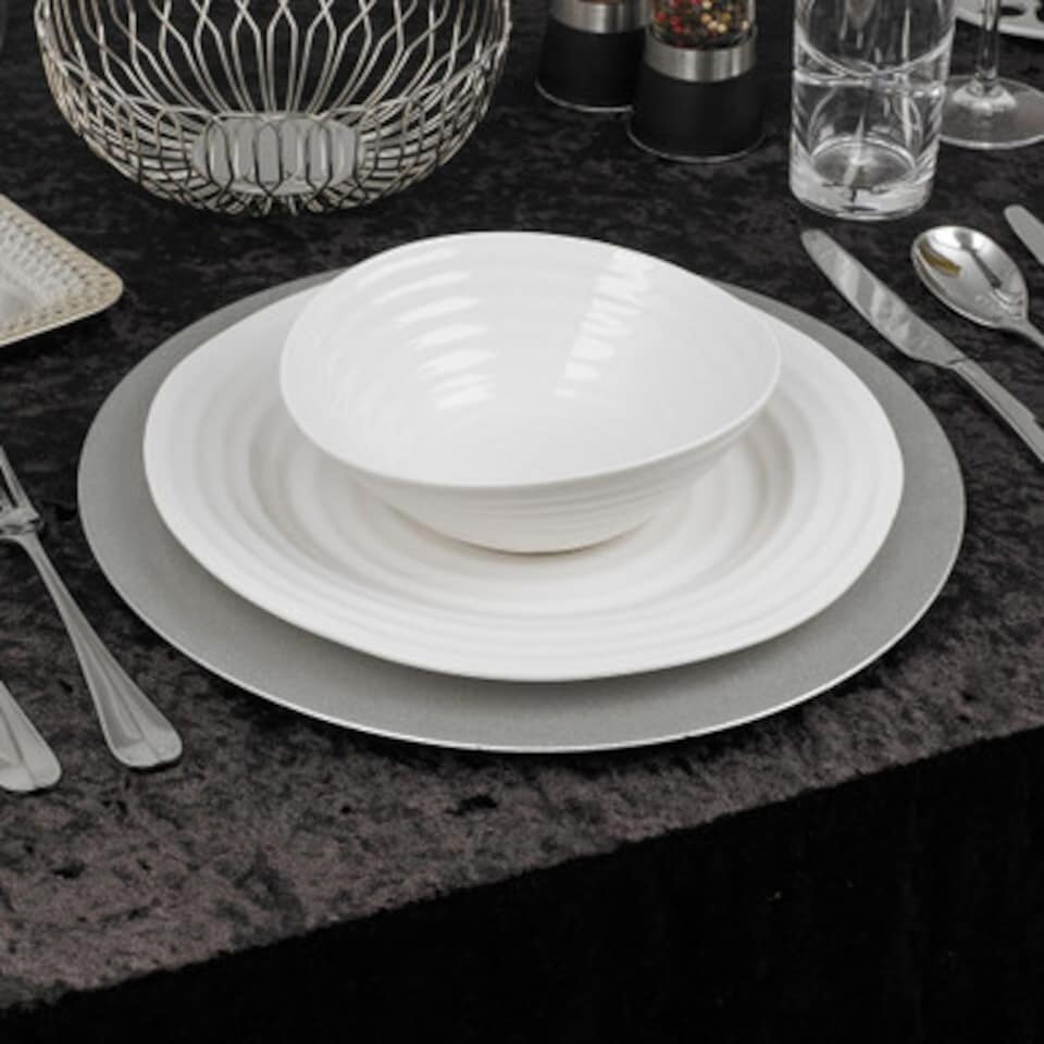 image 1 of Metallic Charger Plates | White | Silver & Set of 12 | 12