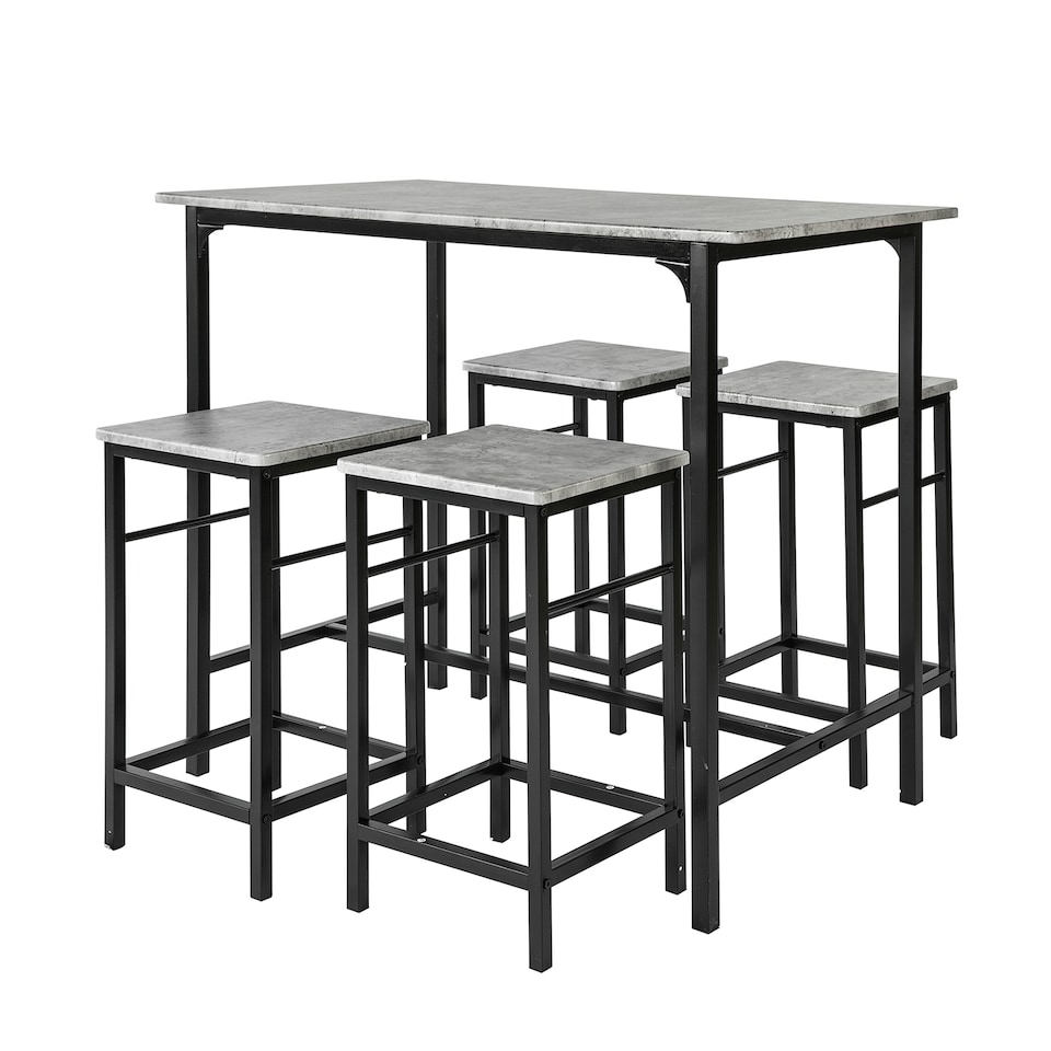 image 1 of SoBuy OGT11-HG,Industrial Dining Set Breakfast Bar Table and 4 Stools | Grey | Grey