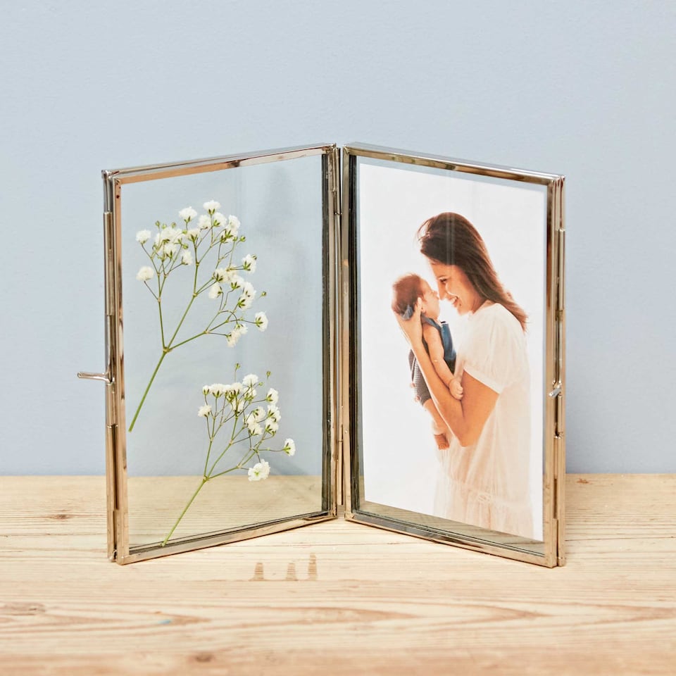 image 1 of Recycled Glass Folded Double Photo Frame