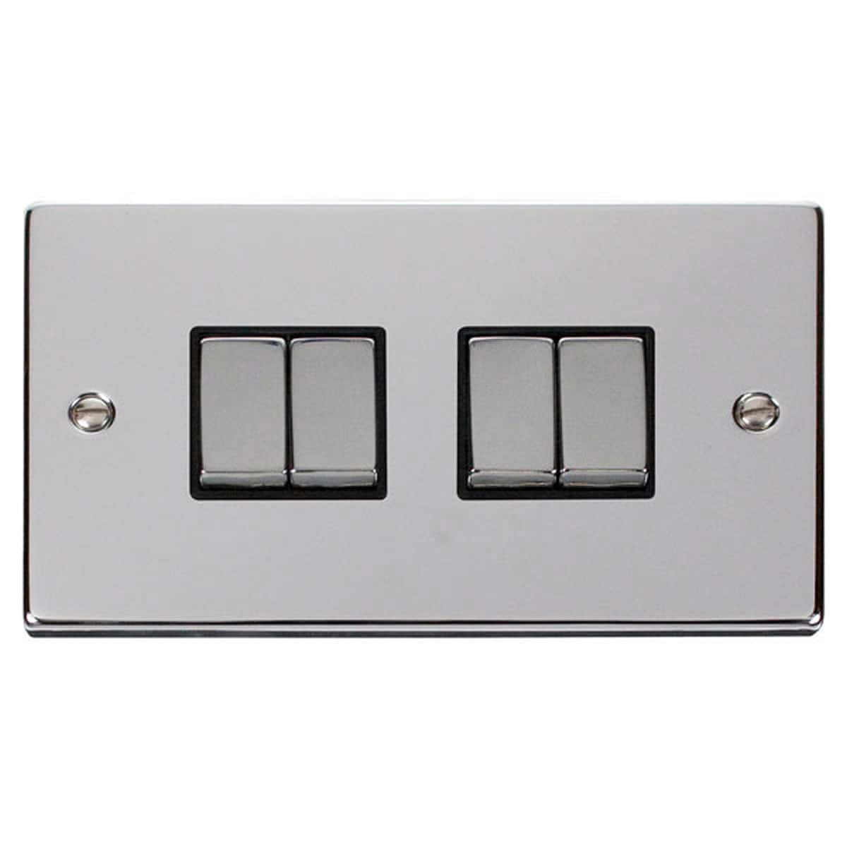SE HOME Polished Chrome 10A 4 Gang 2 Way Ingot Light Switch Chrome Polished Chrome